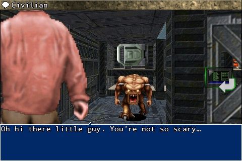 Doom II RPG (iPhone) screenshot: Guess who dies in a moment.