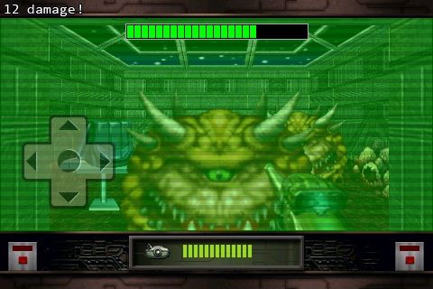 Doom II RPG (iPhone) screenshot: I don't think my security bot can handle that fight.