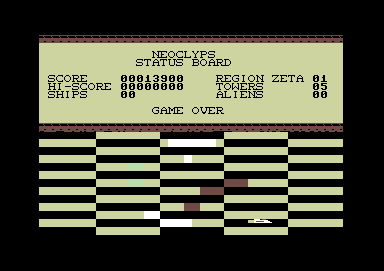 Neoclyps (Commodore 64) screenshot: I lost all my lives. Game over.