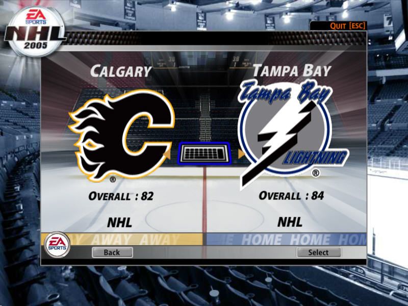NHL 2005 (Windows) screenshot: Team selection screen