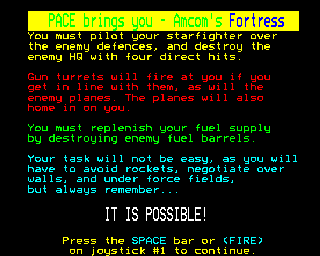Fortress (BBC Micro) screenshot: Introduction