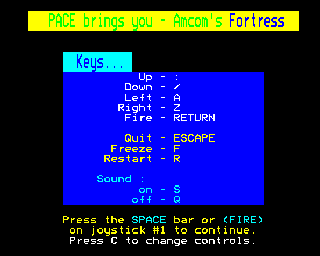 Fortress (BBC Micro) screenshot: Overview of the controls