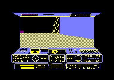 Space Station Oblivion (Amstrad CPC) screenshot: Shooting the yellow pyramids removes them.