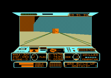 Space Station Oblivion (Amstrad CPC) screenshot: Shooting this block...