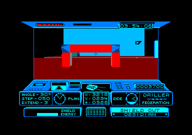 Space Station Oblivion (Amstrad CPC) screenshot: Uh-oh! Shields are out.