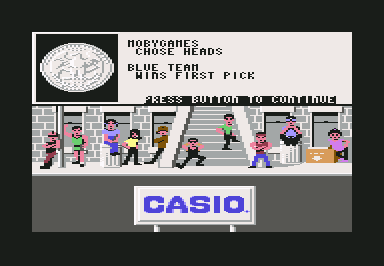 Street Sports Basketball (Commodore 64) screenshot: It was tails. The other team picks first.