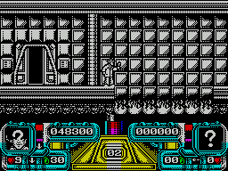 Dalek Attack (ZX Spectrum) screenshot: You need to carefully jump over the flame pit.