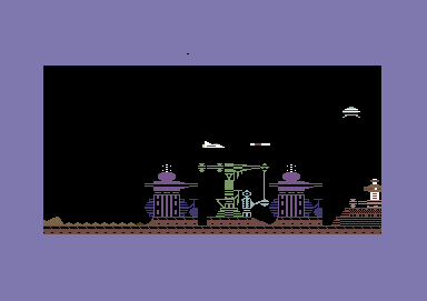 Neoclyps (Commodore 64) screenshot: Shooting my laser towards the enemy.