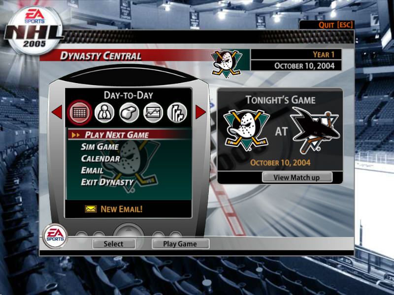 NHL 2005 (Windows) screenshot: Dynasty central