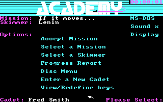 Space School Simulator: The Academy (DOS) screenshot: Main menu