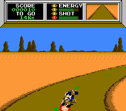 Mach Rider (NES) screenshot: Crash!
