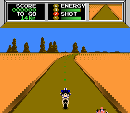 Mach Rider (NES) screenshot: Racing down the road