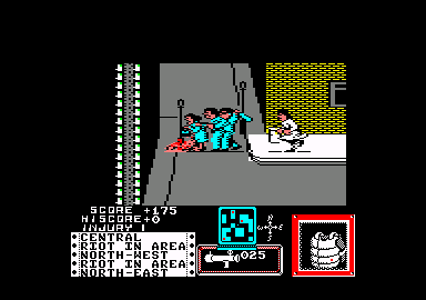 Death Wish 3 (Amstrad CPC) screenshot: Rocket launchers do nasty things to enemies.