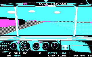 Days of Thunder (DOS) screenshot: Driving (CGA)
