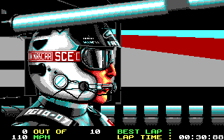 Days of Thunder (DOS) screenshot: Driver's View (EGA)