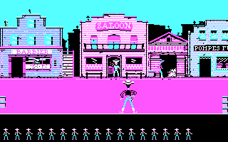 Lucky Luke (DOS) screenshot: Shooting bandits