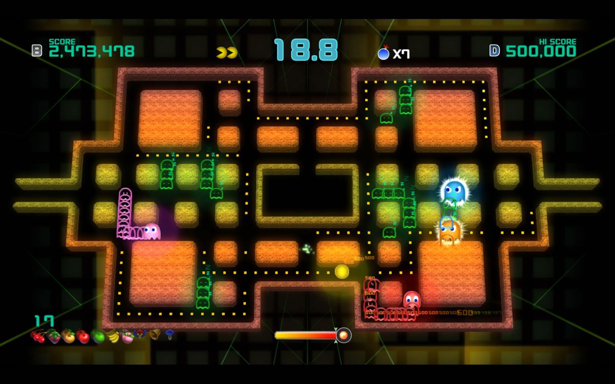 Pac-Man: Championship Edition 2 (Windows) screenshot: Two angry ghosts on the right