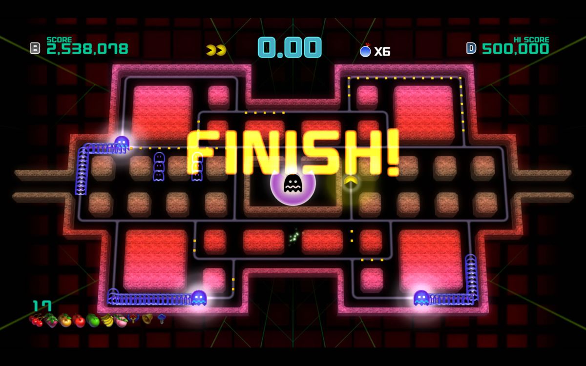 Pac-Man: Championship Edition 2 (Windows) screenshot: Level complete or no time left.