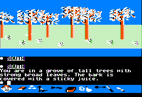 Swiss Family Robinson (Apple II) screenshot: Rubber trees.