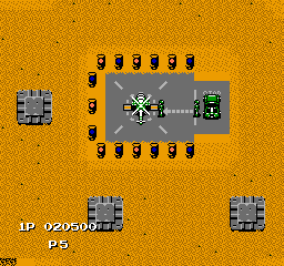 Jackal (NES) screenshot: All rescued prisoners must be airlifted to safety by finding the landing zone of the level