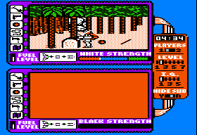Spy vs. Spy: The Island Caper (Apple II) screenshot: The Black Spy has been taken care of! Hehehe...