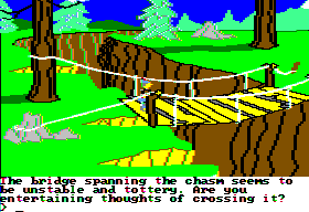 King's Quest II: Romancing the Throne (Apple II) screenshot: Crossing the bridge.