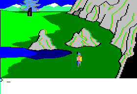 King's Quest II: Romancing the Throne (Apple II) screenshot: Walking along the mountain side.