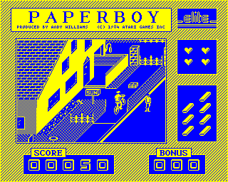 Paperboy (BBC Micro) screenshot: Throwing a paper