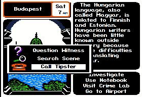 Where in Europe is Carmen Sandiego? (Apple II) screenshot: Choose your next course of action.