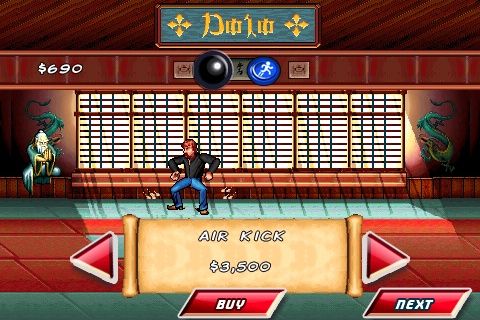 Chuck Norris: Bring on the Pain (iPhone) screenshot: No money left for that upgrade.