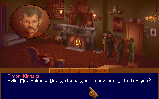 The Lost Files of Sherlock Holmes (DOS) screenshot: Talking with someone.
