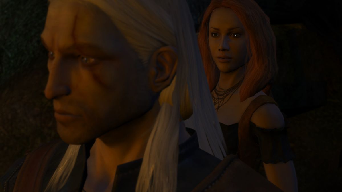 The Witcher: Enhanced Edition (Windows) screenshot: Enhanced Base Game - Nobody dares to harm the witch with Geralt standing in between