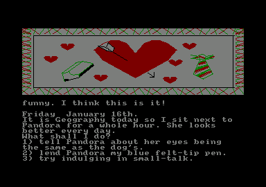 The Secret Diary of Adrian Mole Aged 13¾ (Amstrad CPC) screenshot: Choose what to do.