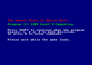 The Secret Diary of Adrian Mole Aged 13¾ (Amstrad CPC) screenshot: Loading screen