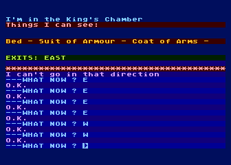 Arrow of Death: Part I (Atari 8-bit) screenshot: I entered the palace and went into the kilg's chamber.