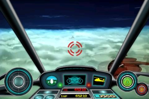 Cobra Command (iPhone) screenshot: Even above the clouds those pesky helicopters are bothering me.