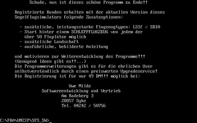 SFS-PC 2.0 (DOS) screenshot: The nag screen on exit