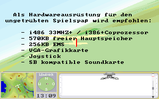SFS-PC 2.0 (DOS) screenshot: Another nag screen, this time showing the system requirements