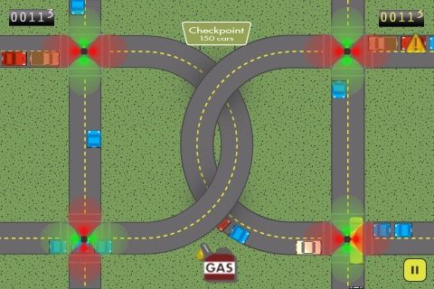 Stop & Go (iPhone) screenshot: One more car from the upper right and we'll have an accident.