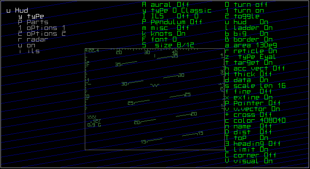 Fly8 (DOS) screenshot: These are the HUD configuration options