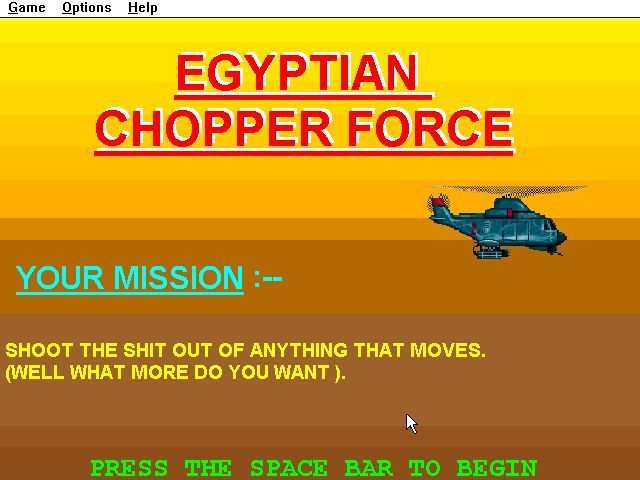 Egyptian Chopper Force (Windows 16-bit) screenshot: The title screen