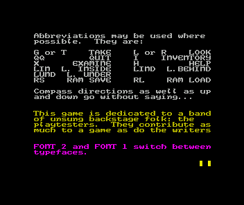 Beyond Eldorado (ZX Spectrum) screenshot: This game guide is shown before the game begins