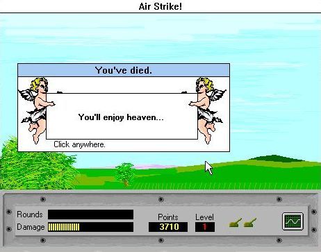 Air Strike (Windows 16-bit) screenshot: Episode 1: Air Strike<br> Game Over! This was supposed to be the easy section"