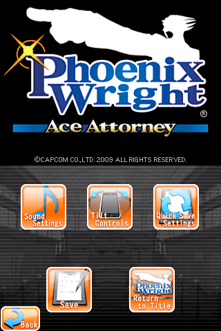 Phoenix Wright: Ace Attorney (iPhone) screenshot: Pause menu