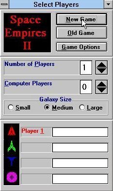 Space Empires II (Windows 3.x) screenshot: Space Empires II: Shareware release<br>No big splash screen just a basic menu to launch the game