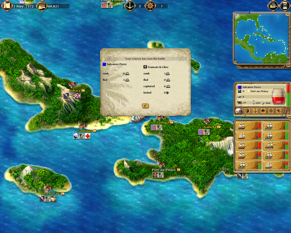 Port Royale (Windows) screenshot: Result of the naval battle