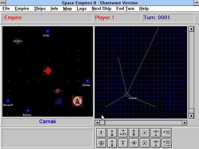 Space Empires II (Windows 3.x) screenshot: Space Empires II: Shareware release<br>Turn 1 begins