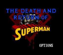 The Death and Return of Superman (SNES) screenshot: Title screen.