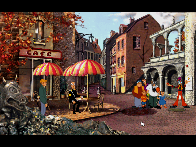 Circle of Blood (DOS) screenshot: Mountfacon, once a place of executions and now a charming little area with typically Parisian cafes...