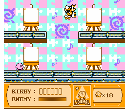 Kirby's Adventure (NES) screenshot: This artist boss can bring to life what he paints.